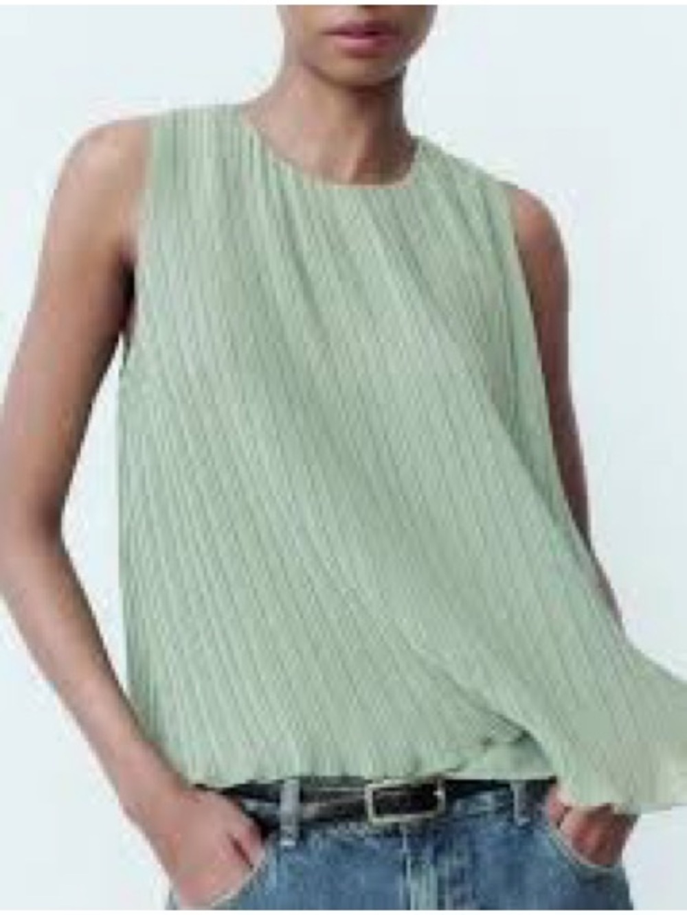 Zara Mint Green Pleated Sleeveless Tank Top